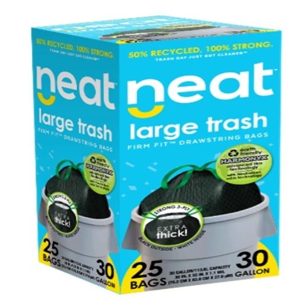 Aluf Plastics 30 gal Neat Tall Kitchen Drawstring Trash Bags - NEAT-30G-25FE