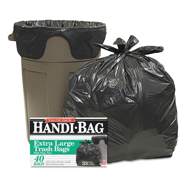 Handi-Bag 33 gal Trash Bags, 32.5 in x 40 in, Medium-Duty, .65 Mil, Black, 40 PK - HAB 6FTL40
