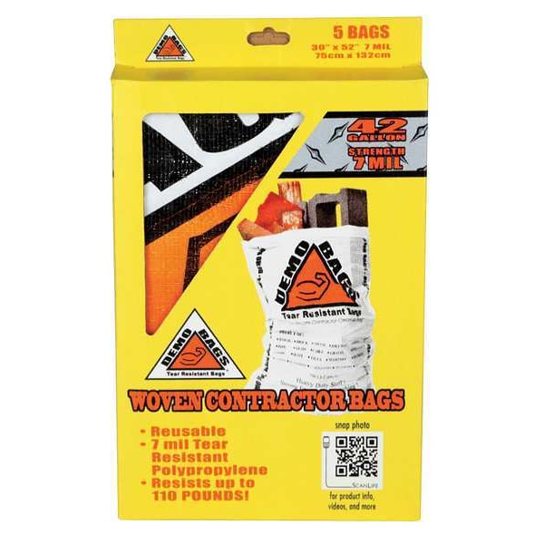Demobags 42 gal Trash Bags, 30 in x 48 1/2 in, 7.0 mil, White - DB05-42JR