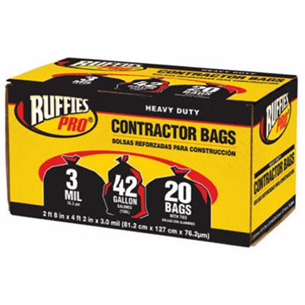 Berry Plastics 1190270, 42 Gallon, Black Contractor Bag, 20PK - BE576392