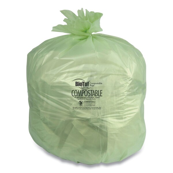Heritage Biotuf Compostable Can Liners, 48 gal, 0.8 mil, 42in x 48in, Green, 125PK - CW62408/Y8448EE