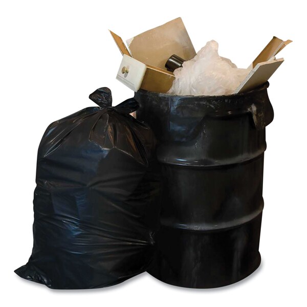 Berry Plastics Heavy-Duty Low-Density Wing Tie Contractor Bags, 55 gal, 3 mil, 35.75in x 53.88in, Black, 60PK - WTCON55GAL