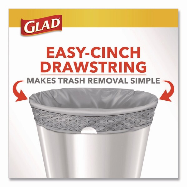 Glad Medium Drawstring Trash Bags w/Clorox, 8gal, Lemon Bleach Scent, 0.74 mil, 23inx21.63in, Gray, 26PK - 79316