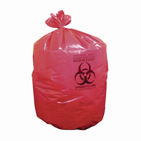 Heritage Healthcare Biohazard Printed Low-Density Can Liners, 30 gal, 3 mil, 30in x 43in, Red, 100PK - A6043ZR
