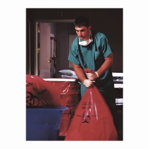 Heritage Healthcare Biohazard Printed Low-Density Can Liners, 30 gal, 3 mil, 30in x 43in, Red, 100PK - A6043ZR