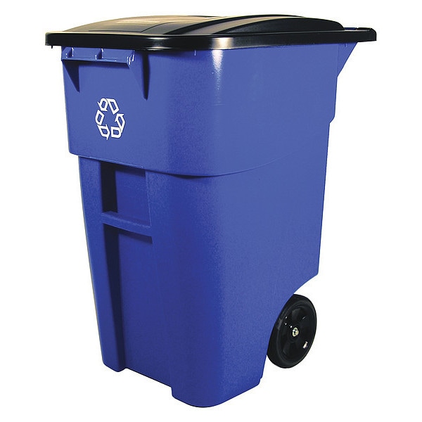 Rubbermaid Commercial 50 gal Rectangular Recycling Bin, Flat Top, Silver Vein/Silver Vein, Plastic, 1 Openings - FG9W2773BLUE