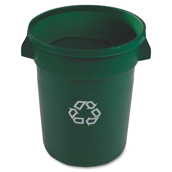 Rubbermaid Commercial Round Recycling Bin, Green, 22" Dia, Polyethylene - 1788472