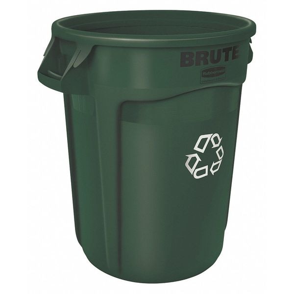Rubbermaid Commercial Round Recycling Bin, Green, 22" Dia, Polyethylene - 1788472
