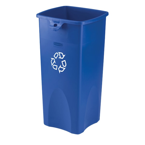 Rubbermaid Commercial 23 gal Square Recycling Bin, Open Top, Bronze Vein/Satin Brass, Plastic, 1 Openings - FG356973BLUE