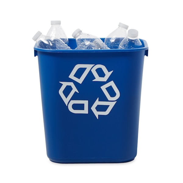 Rubbermaid Commercial 13.63 qt. Desk Recycling Container, Satin Black/Satin Alum, Plastic - FG295573BLUE
