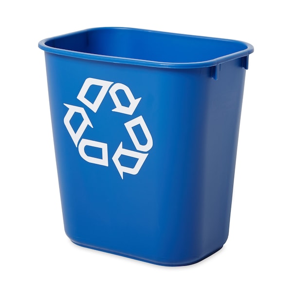 Rubbermaid Commercial 13.63 qt. Desk Recycling Container, Satin Black/Satin Alum, Plastic - FG295573BLUE