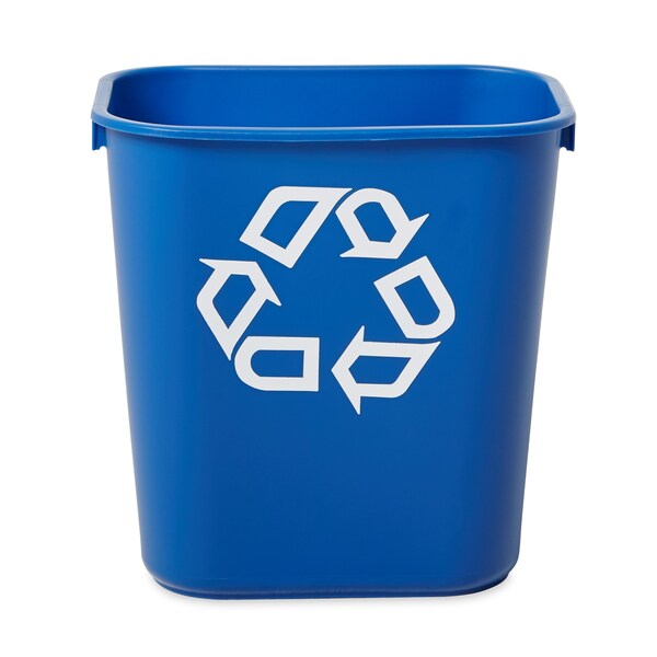 Rubbermaid Commercial 13.63 qt. Desk Recycling Container, Satin Black/Satin Alum, Plastic - FG295573BLUE