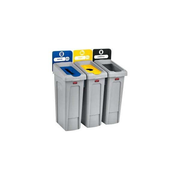 Rubbermaid Commercial Rubbermaid Slim Jim Recycling Station, Landfill/Paper/Bottles & Cans, (3) 23 Gallon - 2007917 - 2007917