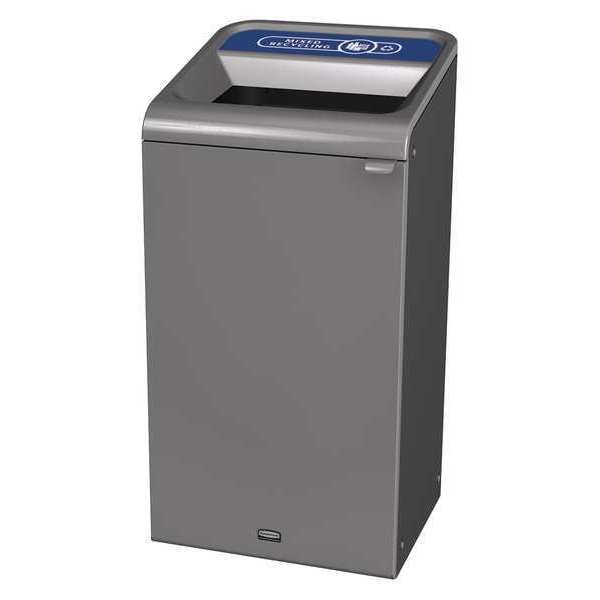 Rubbermaid Commercial 23 gal Rectangular Recycling Bin, Open Top, Gray, Steel, 1 Openings - 1961622