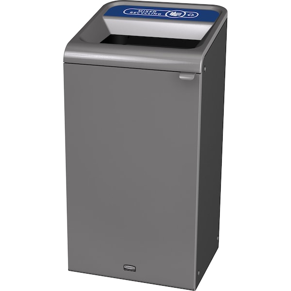 Rubbermaid Commercial 23 gal Rectangular Recycling Bin, Open Top, Gray, Steel, 1 Openings - 1961622