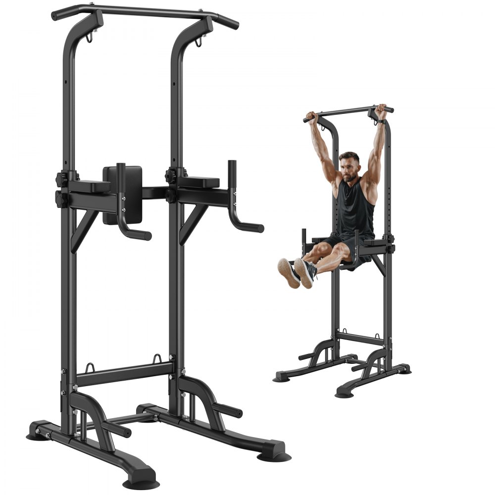 VEVOR Power Tower Dip Station, 10-Level Height Adjustable Pull Up Bar Stand, Multi-Function Home Gym Strength Training Fitness Workout Equipment with 7-Level Adjustable Backrest, PU Elbow Pads, 440LBS - DGNYTXSJDZDKSMRSWV0
