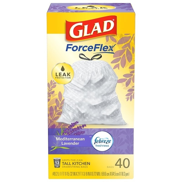 Glad BAG DRWSTRNG TALL KTN LAV 13GA, 40PK - 78459