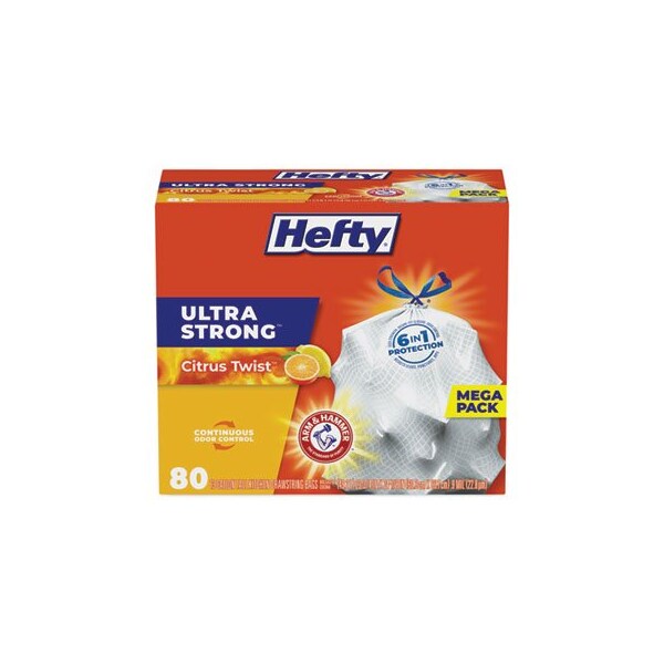 Hefty ULTRA STRONG SCENTED TALL WHITE KITCHEN BAGS, 13 GAL, 0.9 MIL, 23.75in X 24.88in, WHITE, 240PK - E88354CT
