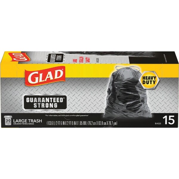 Glad Guaranteed Strong 30 Gal. Large Black Trash Bag, 15PK - 70022