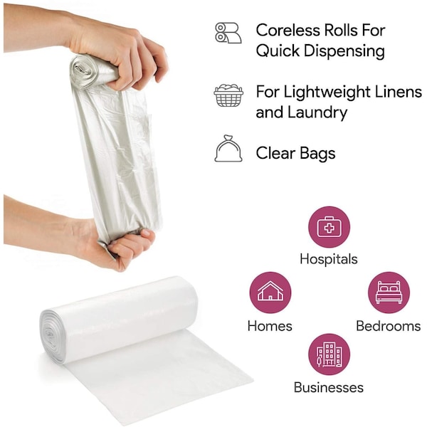 Proheal 20-30 Gal Clear Trash Bags- Medium - Large Garbage Can Liners -  10 Microns 20 Coreless Rolls, 500PK - 016-LN130-500CASE