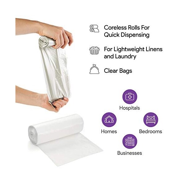 Proheal 12-16 Gal Clear Trash Bags - Medium - Large -  6 Microns 2 Coreless Rolls, 100PK - 016-LN125-100PK