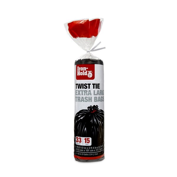Iron-Hold Iron-Hold 33 gal Trash Bags Twist Tie 15 pk 0.7 mil - 1372523