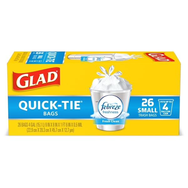 Glad Glad Febreze 4 gal Fresh Scent Trash Bags Quick Tie 26 pk 0.5 mil - 78812