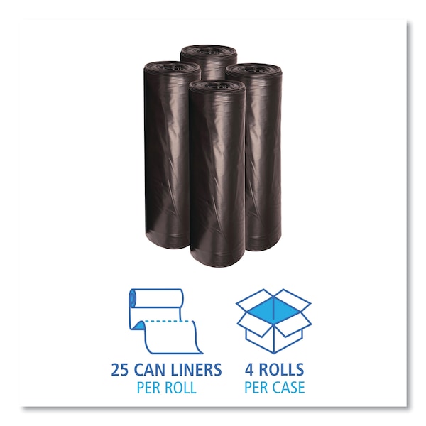 Boardwalk 45 gal Trash Bags, 40 in x 46 in, Heavy-Duty, 0.6 mil, Black, 100 PK - H8046HKKR01