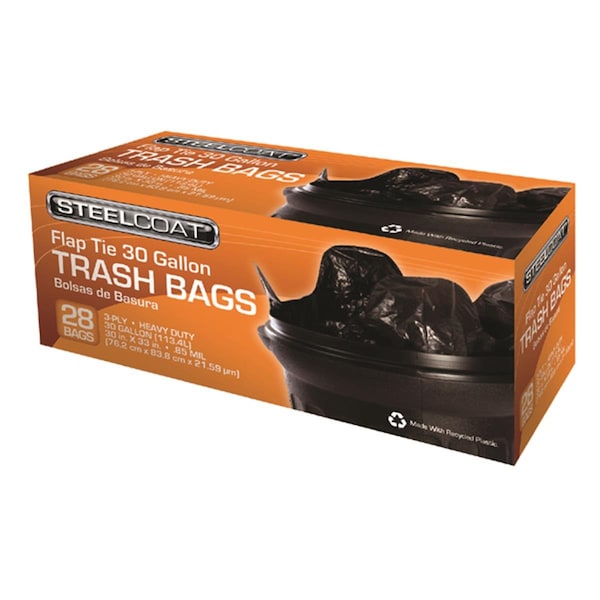 Petoskey Plastics 30 gal Trash Flap Tie Bags, Large - 28 Count - FG-P9941-43A