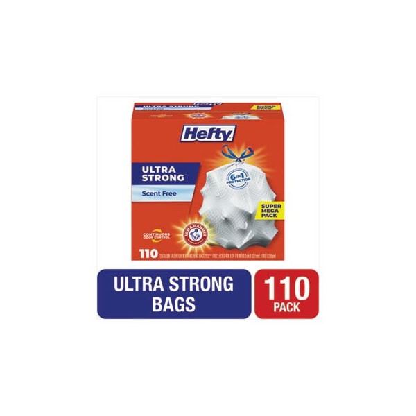 Reynolds Ultra Strong Tall Kitchen And Trash Bags, 13 Gal, 0.9 Mil, 23.75in X 24.88in, White, 110PK - E88368