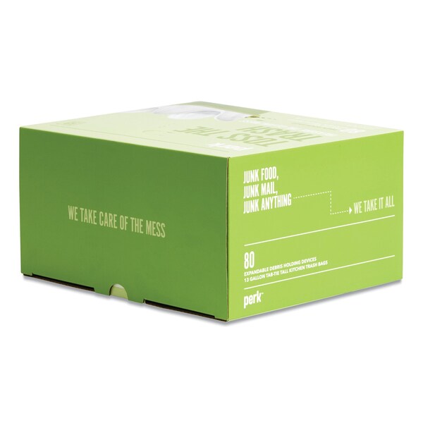 Perk 13 gal Trash Bags, 28 in x 24 in, Regular-Duty, .9 Mil, White, 80 PK - PK56749