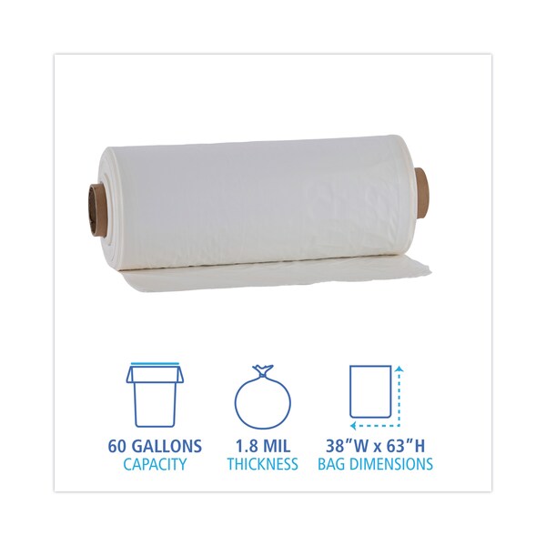 Boardwalk 60 gal Trash Bags, 38 in x 63 in, 1.8 mil, Clear, 75 PK - BWKD38633CL