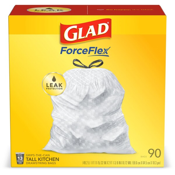 Glad Glad ForceFlex 13 gal No Scent Scent Tall Kitchen Bags Drawstring 90 pk 0.72 mil - 78536