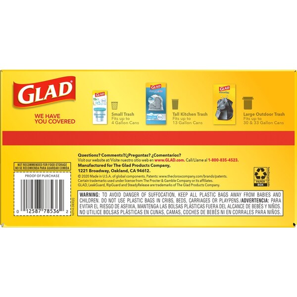 Glad Glad ForceFlex 13 gal No Scent Scent Tall Kitchen Bags Drawstring 90 pk 0.72 mil - 78536