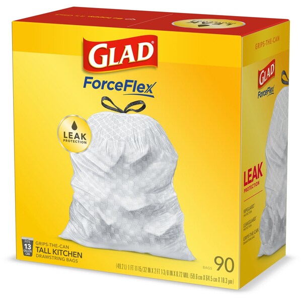 Glad Glad ForceFlex 13 gal No Scent Scent Tall Kitchen Bags Drawstring 90 pk 0.72 mil - 78536
