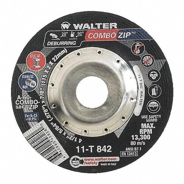Walter Surface Technologies Rueda de corte de centro deprimido, Tipo 27, 0.0781 pulgadas de grosor, Óxido de aluminio - 11T842