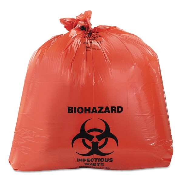 Heritage Healthcare Biohazard Printed Can Liners, 30 gal, 1.3 mil, 30in x 43in, Red, Flat Pack, 200PK - A6043PR
