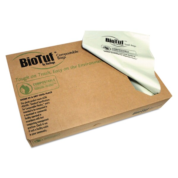 Heritage Biotuf Can Liner, 13 gal, 1 mil, 24in x 32in, Green, 200PK - CW62405/Y4832YE