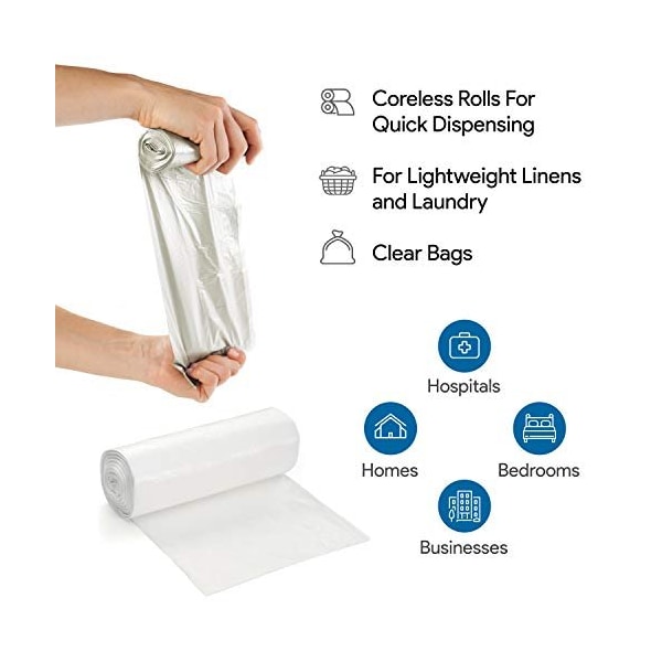 Proheal 7-10 Gal Clear Trash Bags -Small - Medium Garbage Can Liners-  8 Microns 20 Coreless Rolls, 1000PK - 016-LN122-1000CASE
