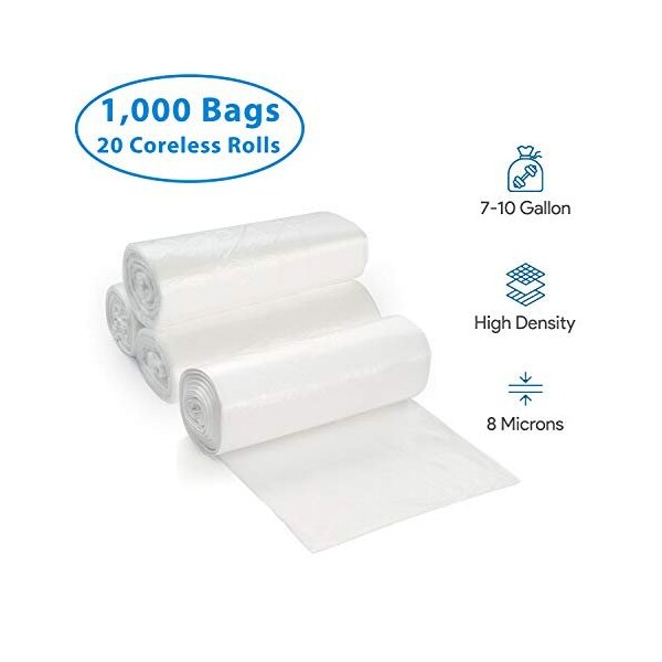 Proheal 7-10 Gal Clear Trash Bags -Small - Medium Garbage Can Liners-  8 Microns 20 Coreless Rolls, 1000PK - 016-LN122-1000CASE