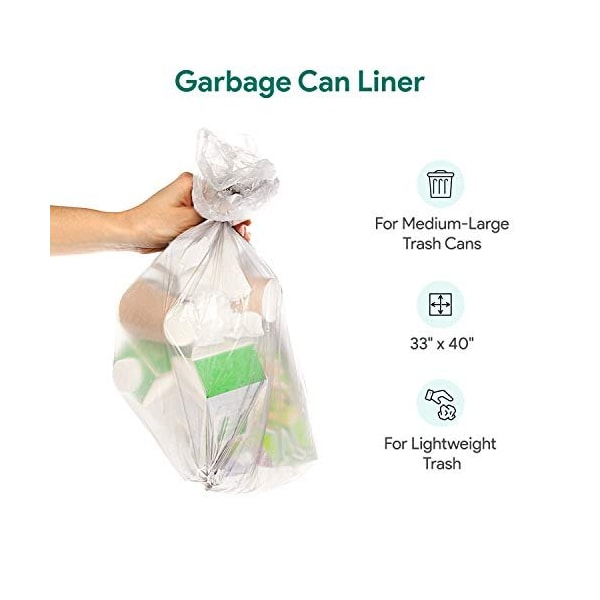 Proheal 33 Gal Clear Trash Bags- 30-40 Gal Large -  10 Microns 2 Coreless Rolls, 50PK - 016-LN135-50PK