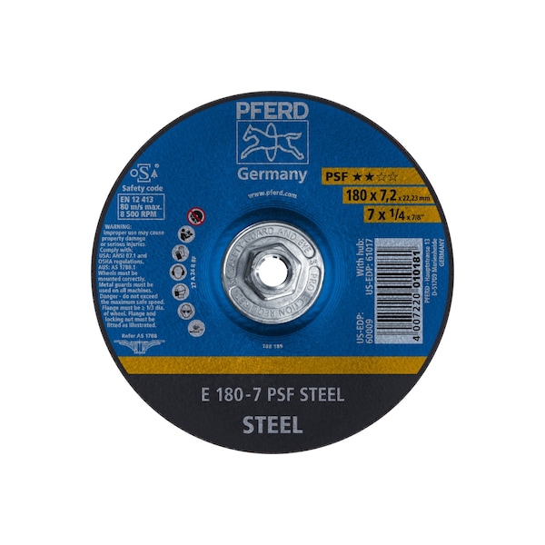 Rueda de rectificación Pferd de 7" x 1/4, Rosca 5/8-11 - PSF ACERO - Tipo 27 - 60017
