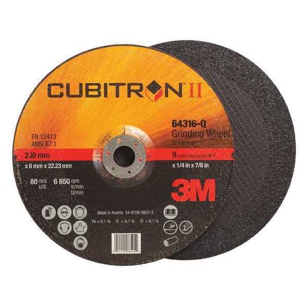 Ruedas de Centro deprimido Cubitron de 3M, Tipo 27, 9 pulgadas de diámetro, 0.25 pulgadas de espesor, tamaño de agujero de 7/8 pulgadas, Cerámica - 64316