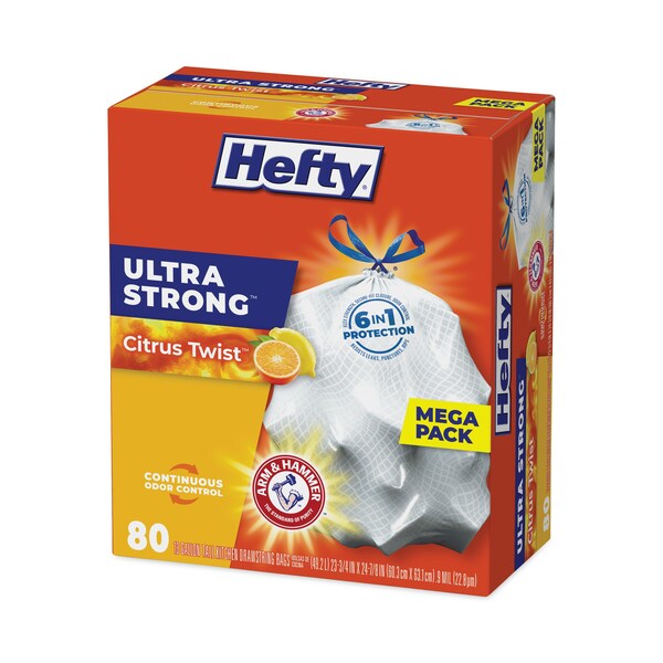 Hefty 13 gal Trash Bags, 23.75 in x 24.88 in, Extra Extra Heavy-Duty, .95 Mil, White, 80 PK - E88354