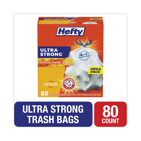 Hefty 13 gal Trash Bags, 23.75 in x 24.88 in, Extra Extra Heavy-Duty, .95 Mil, White, 80 PK - E88354