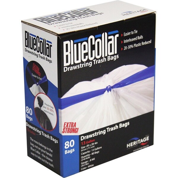 Heritage Bag 13 gal Trash Bags, 0.80 mil (20 Micron), White, 6 PK - HERN4828EWRC1CT