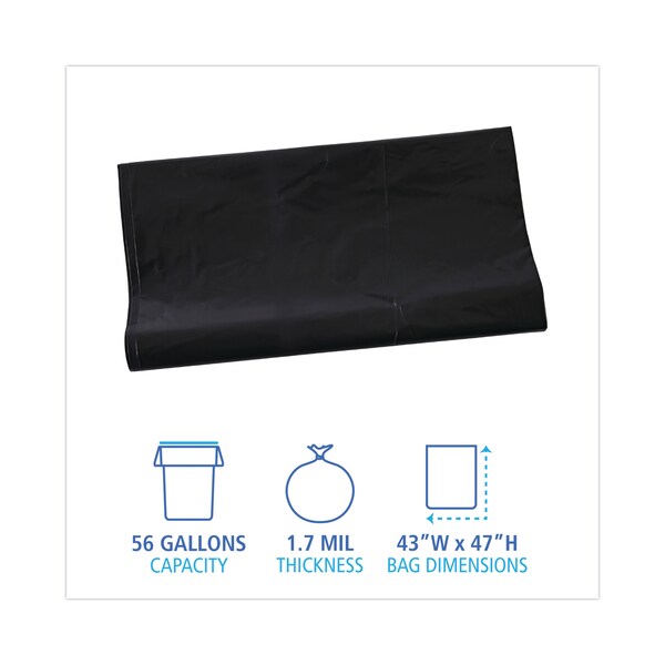 Boardwalk 56 gal Trash Bags, 43 in x 47 in, 1.7 mil, Black, 100 PK - H8647WKK