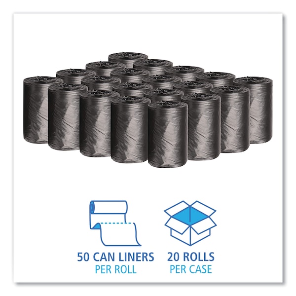 Boardwalk 4 gal Trash Bags, 17 in x 17 in, Light-Duty, 0.35 mm, Black, 1000 PK - BWK 1717L