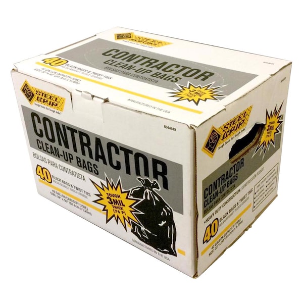 Poly-Pak Steel Grip 42 gal No Scent Scent Contractor Bags Twist Tie 40 pk 3 mil - 3250A40SG