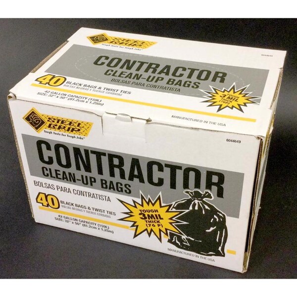 Poly-Pak Steel Grip 42 gal No Scent Scent Contractor Bags Twist Tie 40 pk 3 mil - 3250A40SG